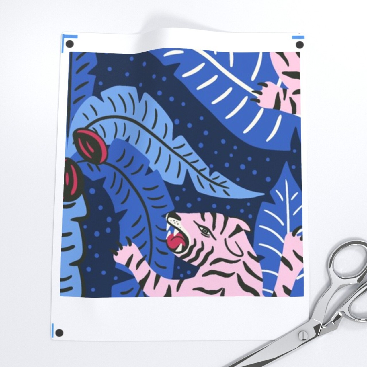 Maximalist Damask Tiger Jungle Blue Cobalt Tropical Palms Blush Pink Bright Animalier Big Cat Custom Pre-pasted Wallpaper by Spoonflower Pre-Pasted Wallpaper 2FT Wide